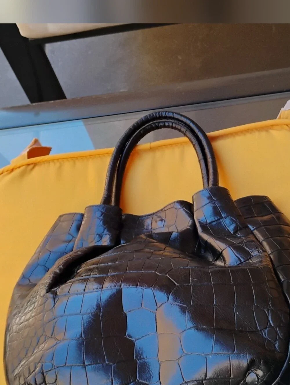 Furla Black Croc-Embossed Satchel